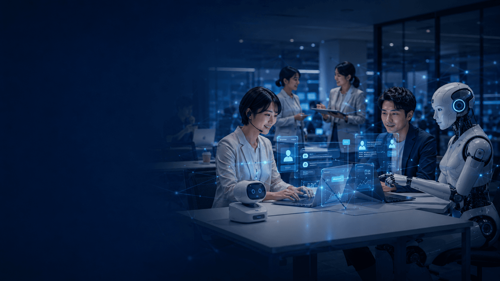 AIエージェントと社員が協働するオフィスのイメージ